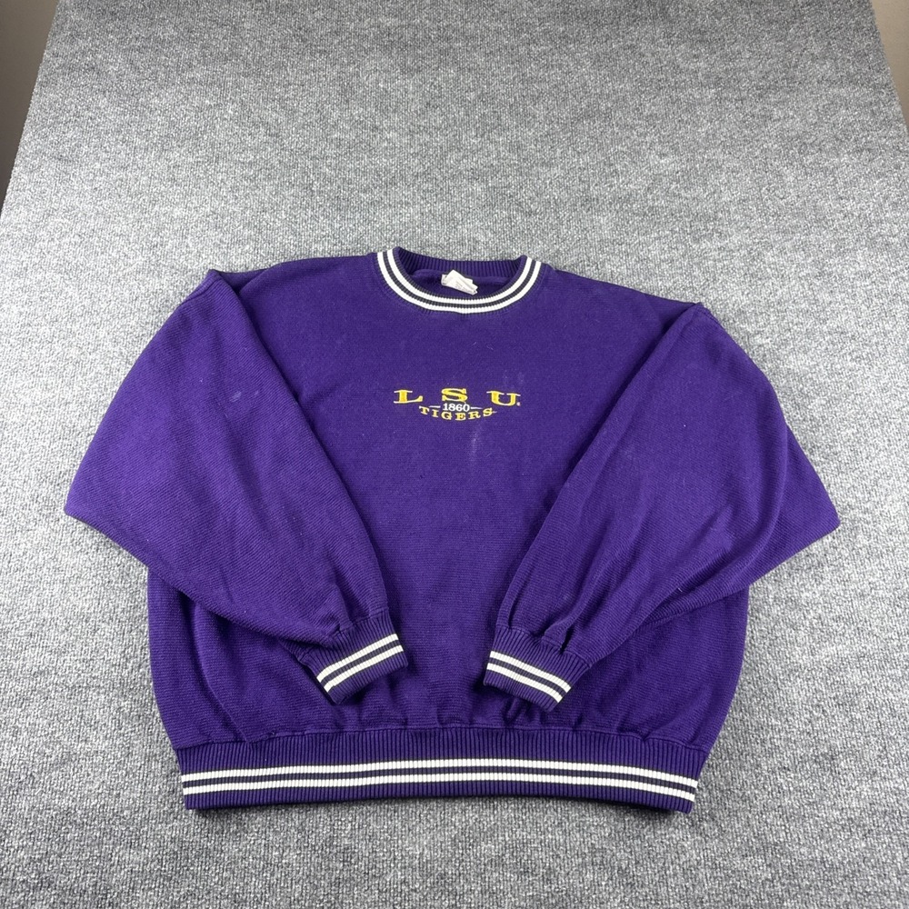 VTG 90s LSU Tigers Sweater Mens XL Purple Pullover Crew Neck Football Red Oak